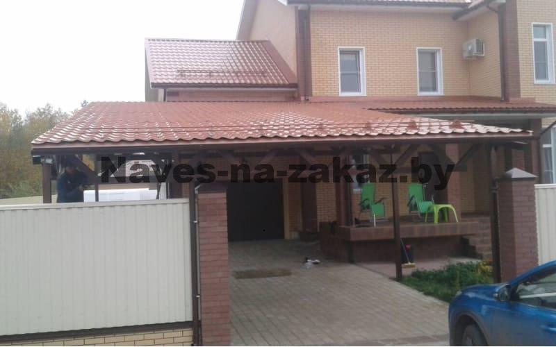 Односкатный навес перед гаражом 8 на 6 в Бресте Односкатный навес перед гаражом 8 на 6